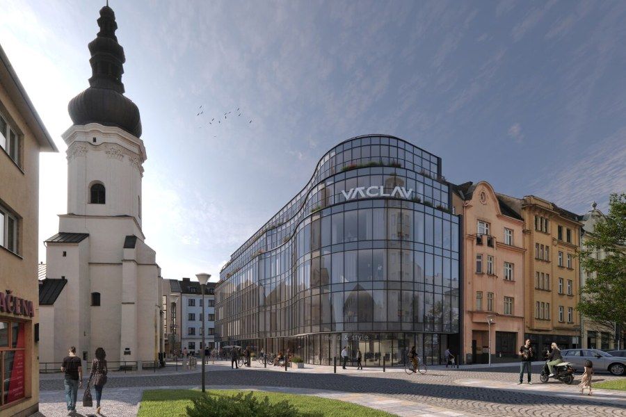 Polyfunkční dům Václav v centru Ostravy má hrubou stavbu hotovou. Dokončení je plánováno na květen 2027