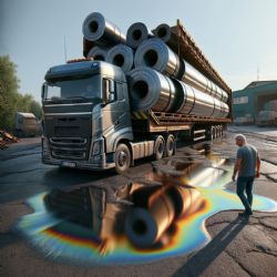 Hasiči zasahují: Kamion havaroval, unikla nafta a svitky kovu